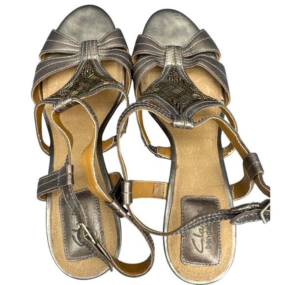 Clarks Bendables Bronze Beaded Slingback Cork Wedge Comfort Sandal Women 9 W - Picture 5 of 9